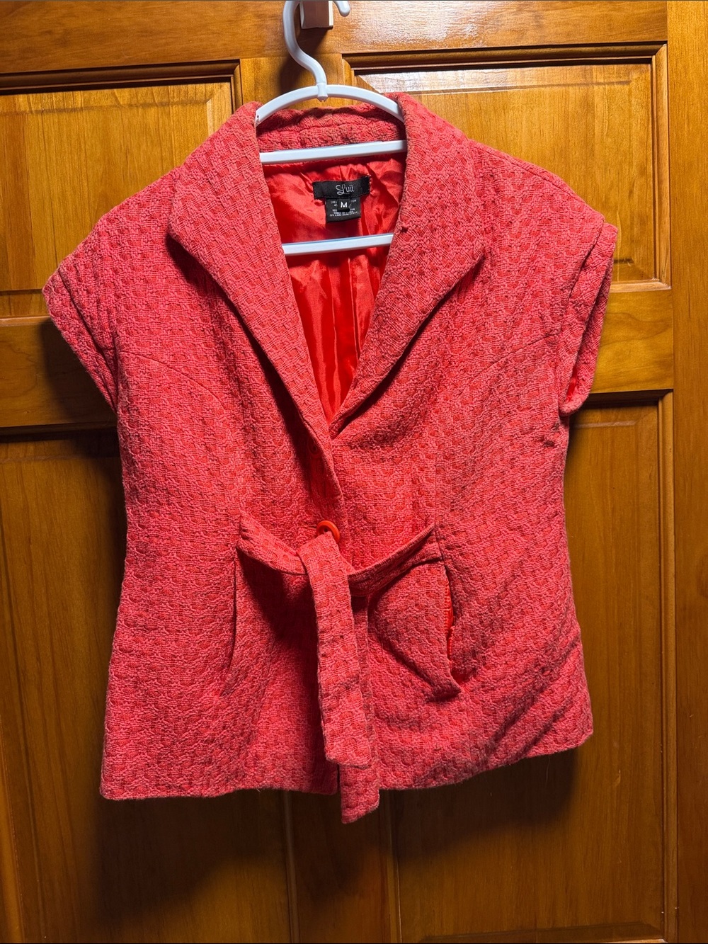 Luii Coral Textured Short Sleeve Belted Blazer